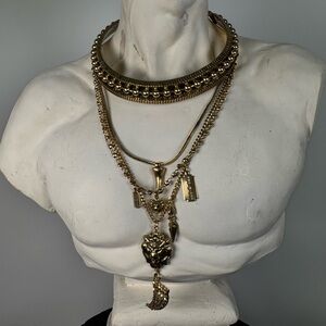 DYLANLEX Statement Necklace Gold Layered Charm Choker Lion Pendant